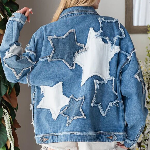 OH1 Oli and Hali Washed Star Patchwork Denim Jacket - Picture 3 of 5